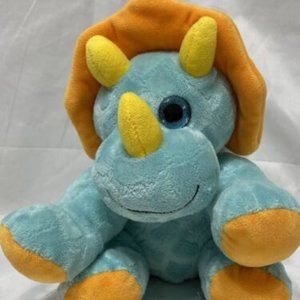 Hug Fun Teal Dinosaur Plush Ribbed Orange Stuffed Animal Toy 9 Inch